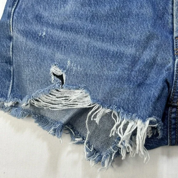 Levis Premium 501 Jean Shorts Women 27 Blue BIG E High Rise Distressed Cut Off - Picture 11 of 16